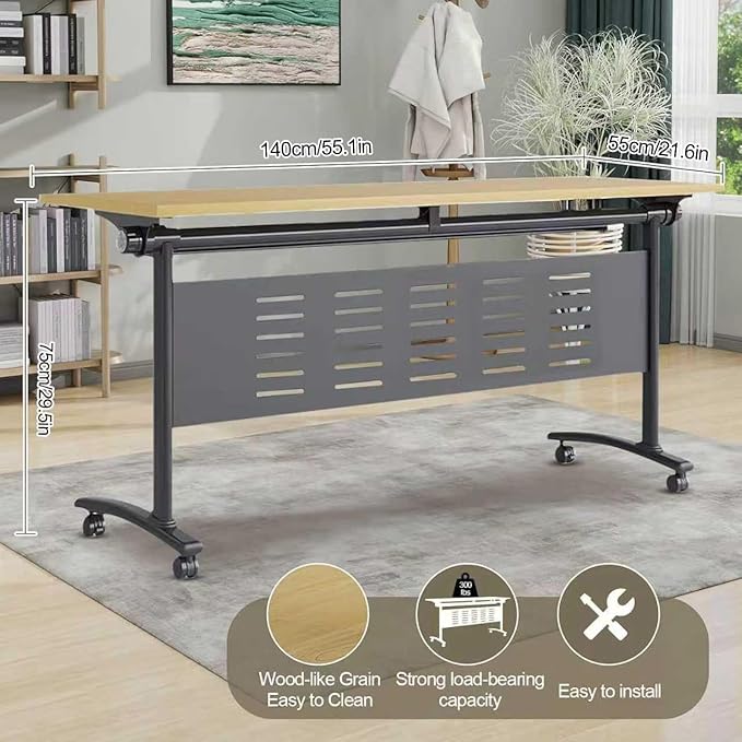 Folding Conference Table - Modular Conference Room Tables Foldable & Stackable Boardroom Table with Casters | Large Rectangle Office Meeting Table for Training Rooms (6PCS-55.1in)