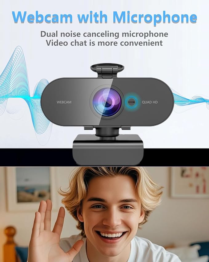 2K Webcam for PC Mac Laptop with Microphone,Full HD Web Cam for Streaming with Privacy Cover Sliders,USB C Web Camera for Desktop Computer Monitor,External Small Best Webcam For Microsoft Teams Gaming