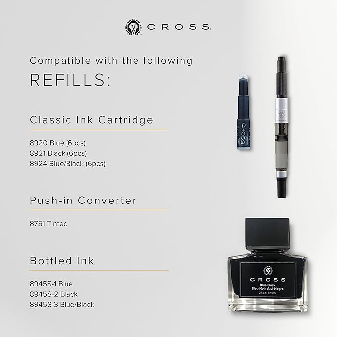 Cross ATX Refillable Fountain Presented in a Luxury Gift Box - Medium Point, Black Ink, Translucent Blue