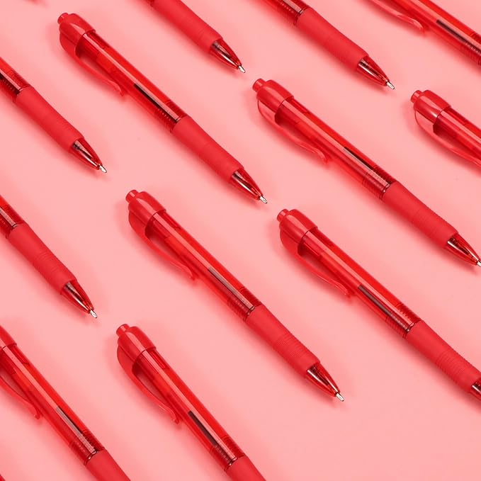 deegtran Pens Bulk, 100 Pack No Bleed Red Ink Click Pens with Soft Grip, Wholesale Retractable Ballpoint Pens for Office School, Medium Point Smooth 1.0MM