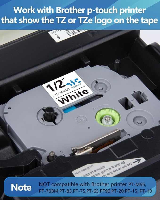 Weemay TZe TZ Tape 3 Pack 12mm Label Tape Compatible for Brother Ptouch Label Tape 12mm 0.47 Laminated White for PTD210 PTD220 PTH110BP PTD410 PTD600 Printer, 0.47" x 26.2'