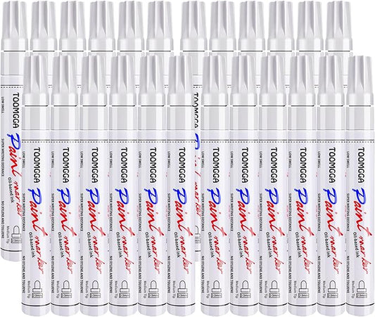 White Paint Pens Permanent Paint Markers - 24 Pack Oil Based Marking Pens, Medium Point, Quick Drying and Waterproof for Rock Painting Car Tyre Metal, Plastic, Canvas, Wood, Glass