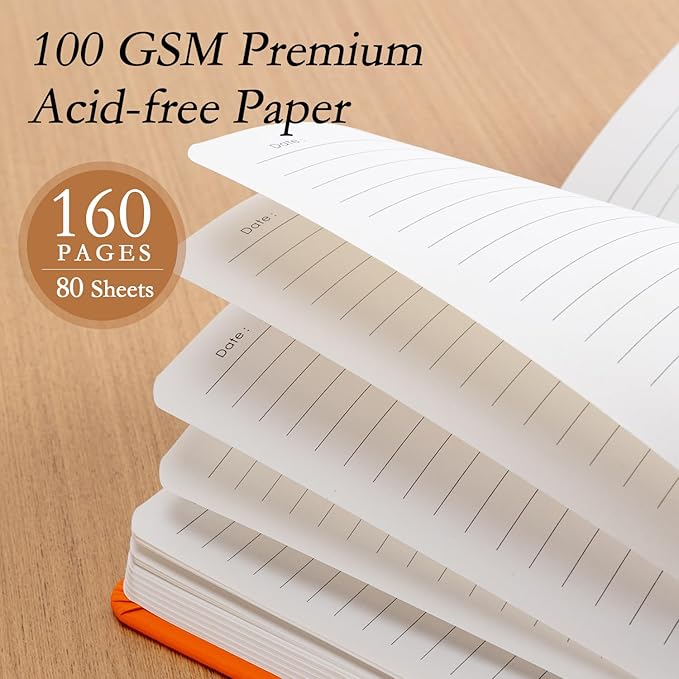 deli A5 Lined Journal Notebook, 160 Pages Hardcover Writing Notebook, 5.5"x8.2" College Ruled Notebook for Office, School, Work Notes (Orange)