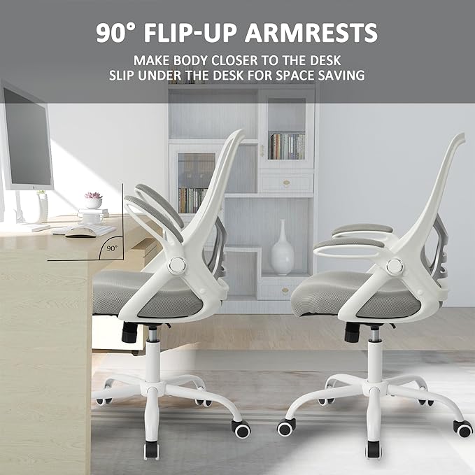 HYLONE Office Chair Ergonomic Desk Chair with Adjustable Armrests, Mesh Executive Chair, Home Office Computer Chairs for Long Hours(Grey)