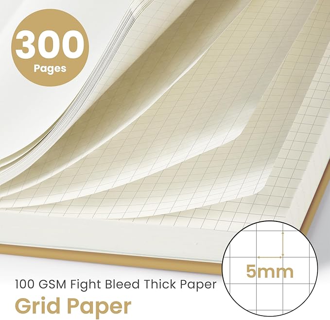 Spiral Graph Paper Notebook Journal for Work, 300 Pages, Thick B5 (7.1"x10") Grid Journals for Women & Writing, Hardcover Notebook for Note Taking, Perfect for Work School Note Taking Business, Grey Beige