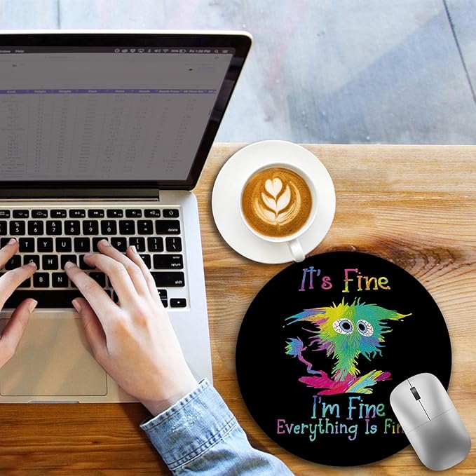 Color Cat Mouse Pad, Funny Small Round Mouse Pads for Desk, Mini Travel Mousepad for Work Wireless Computer Laptop, Office Desk Accessories, 8.6 x 8.6 inch