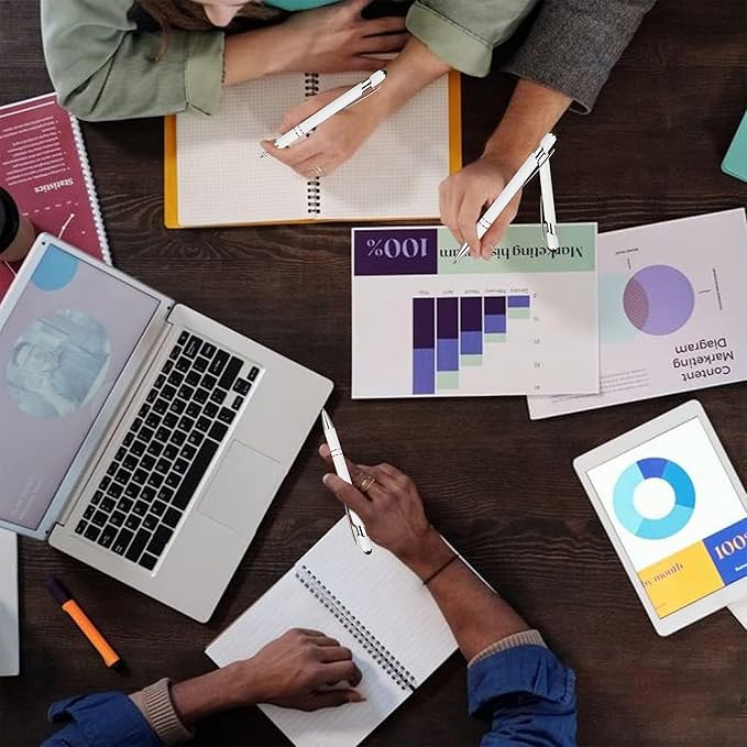 12 PCS 2 in 1 Stylus Ballpoint Pen with Stylus Tip, 1.0 mm Black Ink Metal Pen Stylus Pen for Touch Screens (Silver & White)