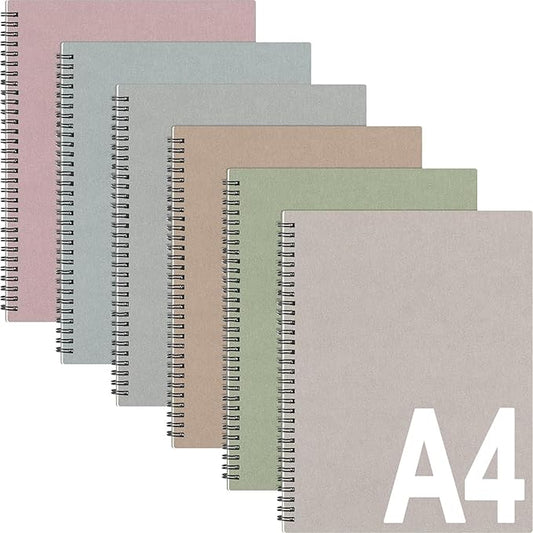 Glenmal 6 Pcs Spiral Notebook for Work A4 8.5 x 11'' College Ruled Spiral Journal Notebook Kraft Cover Ruled Paper, 120 Sheets 240 Pages for Office Study Supplies(Morandi Colors)