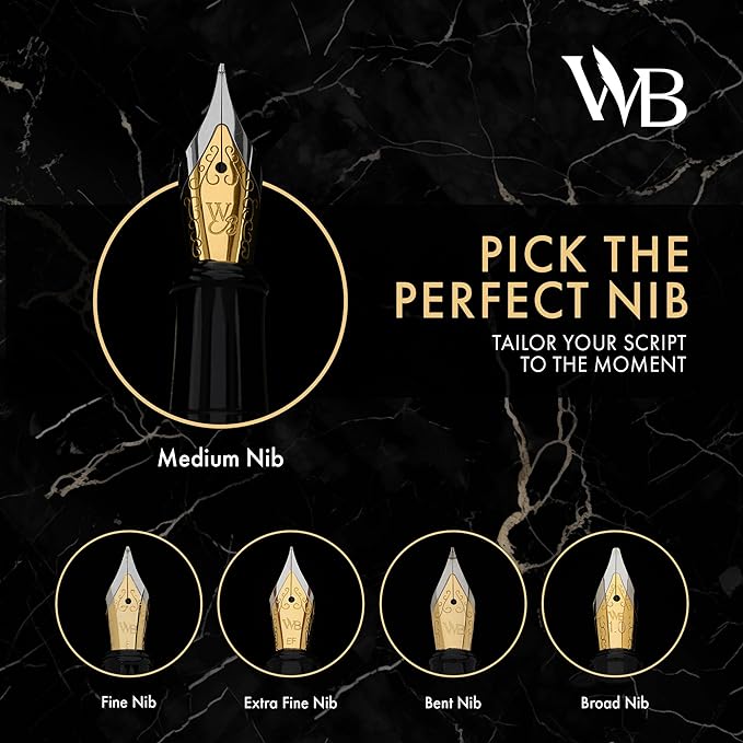 Wordsworth & Black Fountain Pen Set, 18K Gilded Extra Fine Nib, Includes 24 Pack Ink Cartridges, Ink Refill Converter & Gift Box, Gold Finish, Calligraphy, [Imperial Blue], Perfect for Men & Women