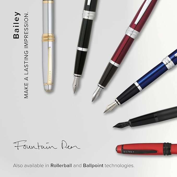 Cross Bailey Refillable Fountain Presented in a Premium Gift Box - Medium Point, Black Ink, Medalist