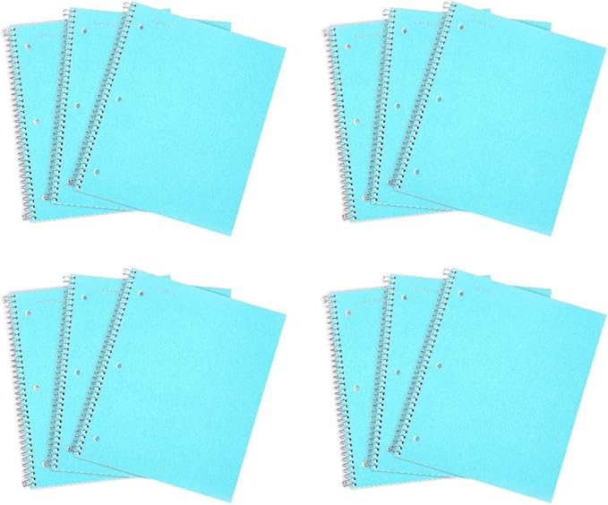 Mintra Office Durable Spiral Notebooks, 1 Subject, (Teal, Wide Ruled 12pk), 100 Sheets, Poly Pocket, Moisture Resistant Cover, School, Office, Business, Professional
