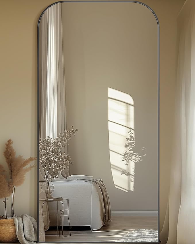 Antok Full Length Mirror, 76"x34" Floor Mirror Freestanding, Arched Floor Standing Large Mirror Full Body Mirrors with Stand for Bedroom, Hanging Mounted Mirrors for Living Room, Black