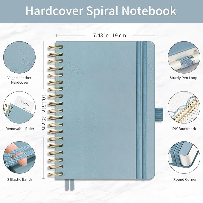 EMSHOI College Ruled Notebook, 300 Numbered Pages, B5 (7.48”x10.15”) PU Leather Hardcover, 100GSM Thick Paper – Perfect for Work, Writing, Journaling, Notes, Gray-Blue for Women & Men