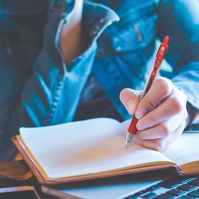 G2 Retractable Premium Gel Ink Roller Ball Pens Extra Fine Point (.5mm) Black/Blue/Red Ink 5 pack; Refillable & Premium Comfort Grip Bundle with Plastic Reusable Pouch