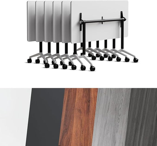 Conference Room Table, Folding Conference Tables,Thicken Grey Tabletop,Flip Top Wooden Seminar Meeting Room Table for Conference Room Offices (6, Black+White, 61.0“)