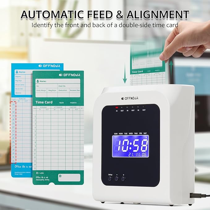 OFFNOVA Thermal Time Clock for Employees Small Business, No Ink Ribbons or Network Needed, in/Out Time Attendance Machine with 50 Time Cards