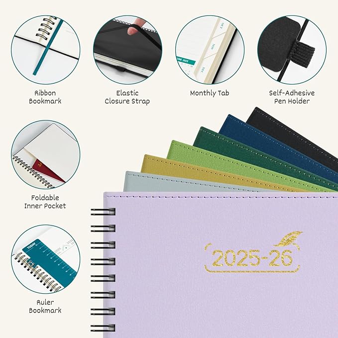 BEZEND Weekly Planner 2025-2026 with 2 Columns, 8.5" x 11" Academic Calendar 18 Months (Jul 25-Dec 26) Life Work Appointment Book with Monthly Tab, PU Leather Softcover Spiral - Mustard
