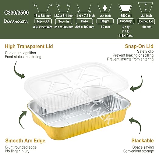 13"x 8.9" 7.5LB Sturdy Aluminum Foil Pans with Lids and Handle (5 Pack), 2X Thicker Heavy Duty, Dishwasher, Reusable Microwavable for Cooking, Baking, Reheating, Freezer, Oven, Recyclable