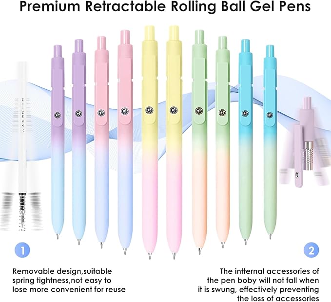 Gel Pens, 10PCS 0.7mm Gel Pens Black Ink Fine Point Smooth Writing Pens, High-End Series Ballpoint for School Office Supplies, Easter Basket Essentials, Easter Gifts for Men Women Student (Gradient)