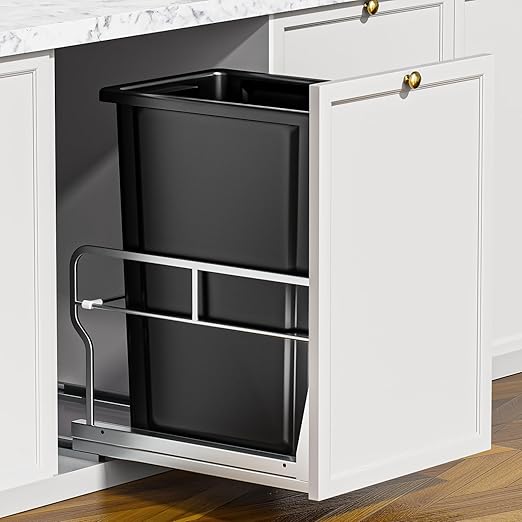 Insputer 8 Gal Pull Out Trash Can Under Cabinet, Heavy Duty Under Sink Garbage Can Kit with Soft-Close Slides for Kitchen, Laundry, Requires Minimum Cabinets Opening 12" W X 18" D