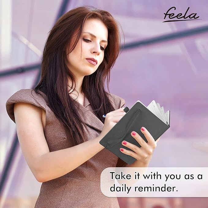 feela 8 Pack Journal Notebook Bulk for School, Hardcover Business Notebooks Classic Ruled Lined Journals with Pen Holder for Work Note Taking, with 8 Black Pens, 120 GSM, 5.1”x8.3”, A5, Gray