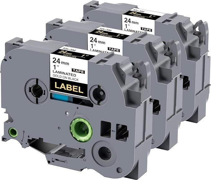 Weemay 3 Pack TZe354 24mm Gold on Black Laminated Label Tape Compatible with Brother Label Maker Tape TZe-354 TZe 354 TZ-354 TZ354 for PTouch PT-E500 PT-D600 PT-P750W PT-P900W Printer, 1 in x 26.2 ft