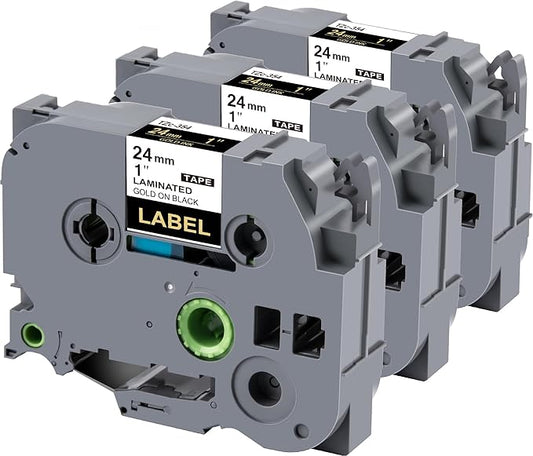 Weemay 3 Pack TZe354 24mm Gold on Black Laminated Label Tape Compatible with Brother Label Maker Tape TZe-354 TZe 354 TZ-354 TZ354 for PTouch PT-E500 PT-D600 PT-P750W PT-P900W Printer, 1 in x 26.2 ft