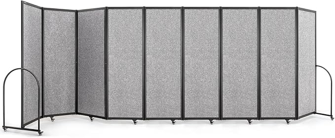 Folding Room Partition,Privacy Room Screen with Arms,Office Dividers Partition Wall,18'5"L* 6'7"H,Light Grey