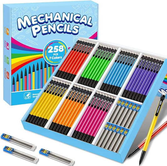 Mechanical Pencils, 0.7mm Medium Point, HB #2 Lead, 210 Pack Bulk Mechanical Pencils and 48 Tubes Refills, Assorted Colored Barrels, Office School Supplies