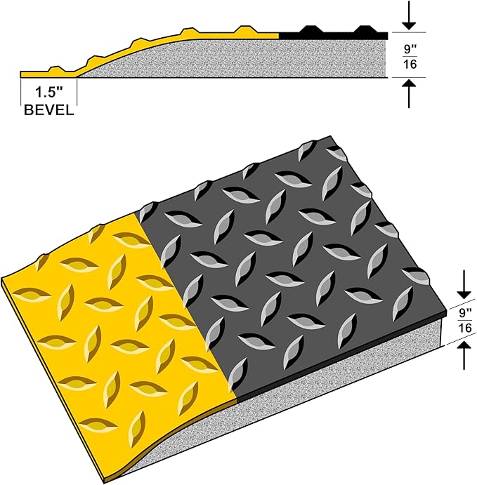 Rhino Mats, American Classic Diamond Anti-Fatigue Mats, Industrial Ergonomic Comfort Standing Mat for Work, Home, Garage, Office, Kitchen or Anywhere (Black/Yellow 9/16" Thick, 4 FT. x 13 FT.)