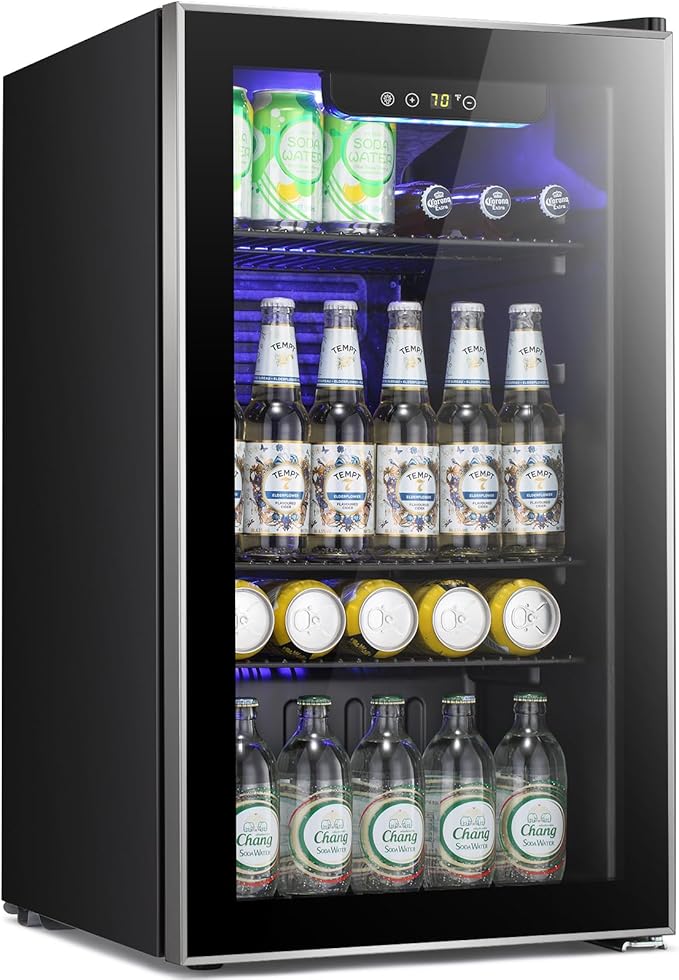 Antarctic Star Beverage Refrigerator -120 Can Mini Fridge for Soda Beer or Wine,Small Drink Dispenser, For Office or Bar with Adjustable Removable Shelves，Convertible Door ，3.1 Cu.Ft