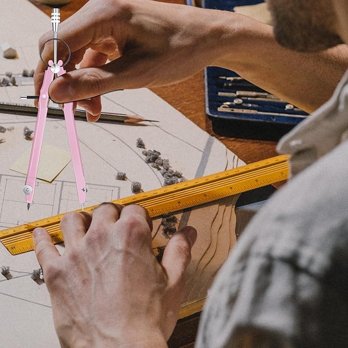 EBOOT Student Geometry Math Set, Drawing Compass and 6 Inch Clear Swing Arm Protractors 180 Degree Math Protractor(Pink and Pink)