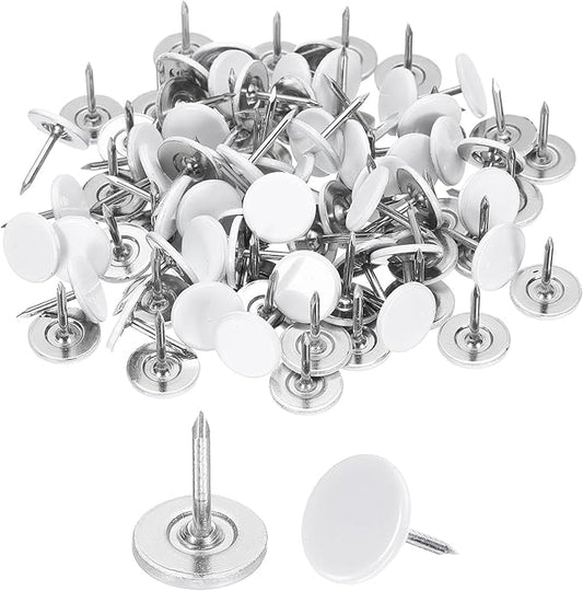 uxcell 150Pcs Upholstery Tacks, 11mmx13mm Flat Head Thumb Tack Decorative Furniture Nails Push Pins for Furniture Sofa Headboards, White