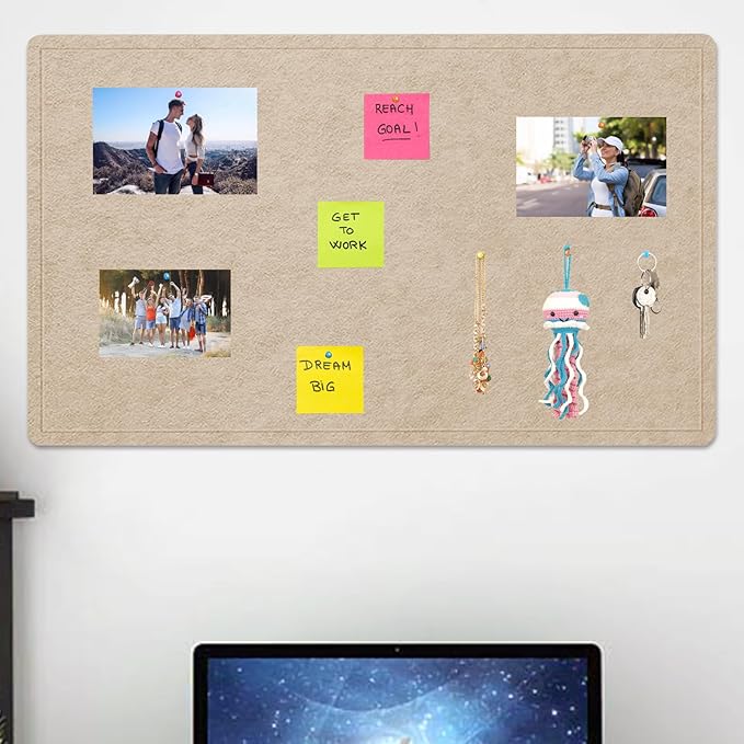Extra Large Bulletin Board, 96 X 48 inches Cork Board with 30 Pushpin, 8' x 4' Felt Cork Board Notice Pin Board, Self-Adhesive Vision Board Mood Board Foldable Photo Board for Wall - Beige Brown