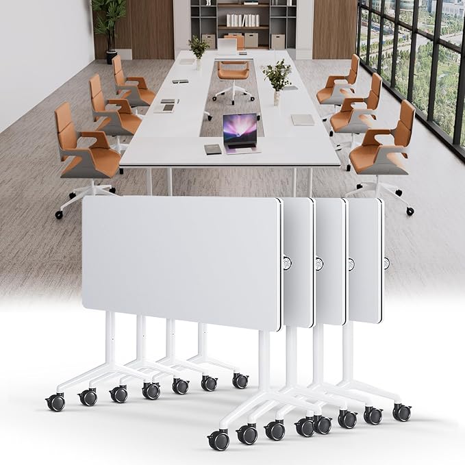 Conference Table, Folding Conference Tables for 2-20 People, Modern Conference Room Table with Wheels, Super Sturdy Large Rectangle Mobile Meeting Seminar Tables for Office (4PCS 47.2in)