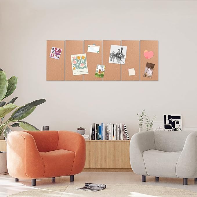 4 Pack Cork Bulletin Board 17"x8" - 1/2" Thick Cork Board Tiles,Self-Adhesive Frameless Cork Tiles Wall Decor for DIY, Office, School and Home Decor