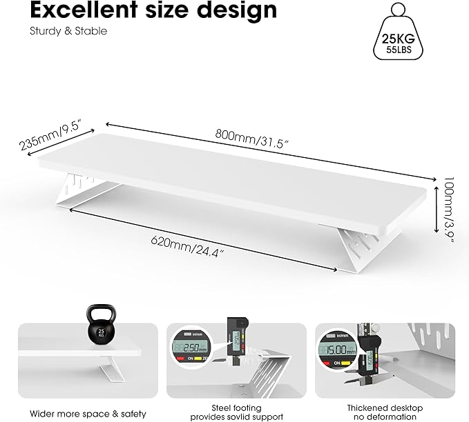 Fenge Monitor Stand Riser, Desk Top Shelf for 2 Monitors, Computer Stands for Desk, Wood & Steel Desktop Riser for Laptop, PC, Printer