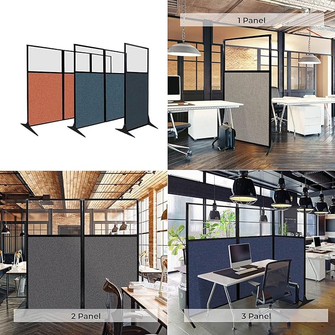 Versare Workstation Partition | Portable Wall Divider | Modern Office Cubicle | Free Standing Privacy Screen | Flexible Work Space | 66" x 70" W/Window, Papaya Fabric Panels