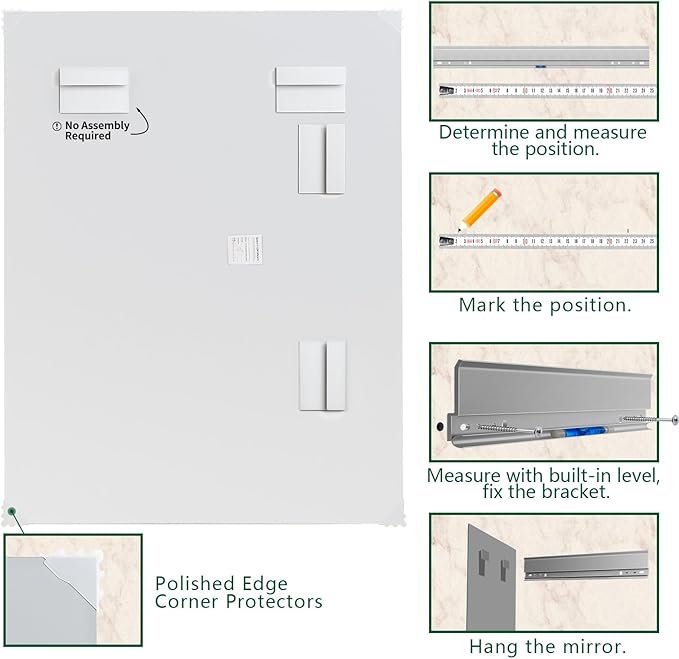 Mirrorons Large Mirror 60" x 28", Modern Rectangle Bathroom Mirror with Frameless Polished Edge, Hangs Horizontally or Vertically. Upgraded Shatterproof Bathroom Mirrors for Wall.