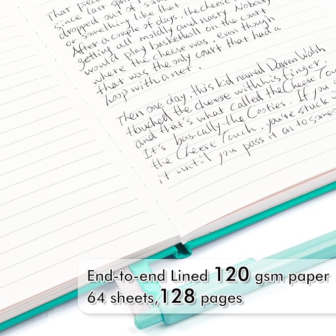 feela 5 Pack Notebooks Journals Bulk, Hardcover Notebook Classic Ruled Lined Journals with Pen Holder for Women Girls School Business Supplies, with 5 Black Pens, 120 GSM, 5.1”x8.3”, A5, Aqua