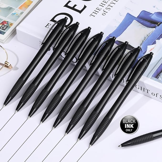 Black Pens Bulk Gripped Slimster Retractable Ballpoint Pen Medium Point Black ink Smooth Writing Pens for Journaling (60Pack)