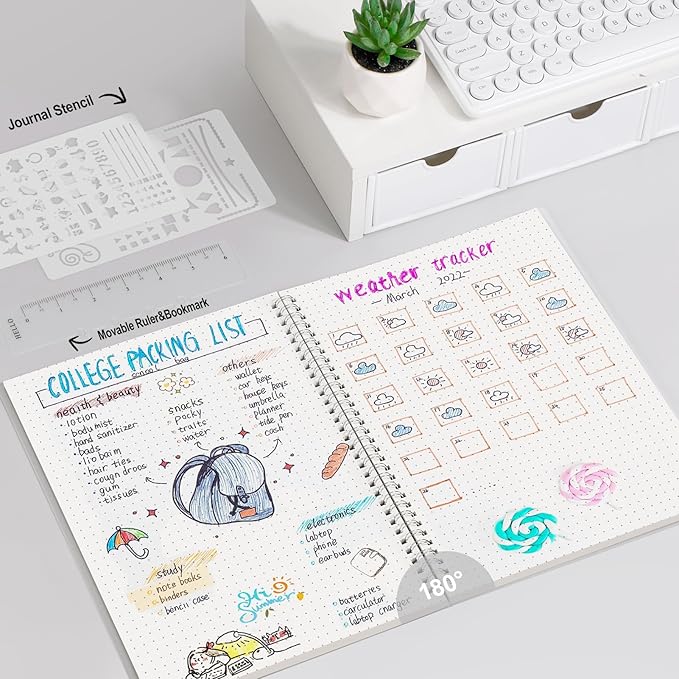 AHGXG Bullet Dotted Journal - Dot Grid Spiral Notebook 8.5" x 11", A4 Large Dotted Notebook, 100 GSM Thick Paper, Waterproof Plastic Cover Journals for Bullet Journaling, Sketching, Transparent