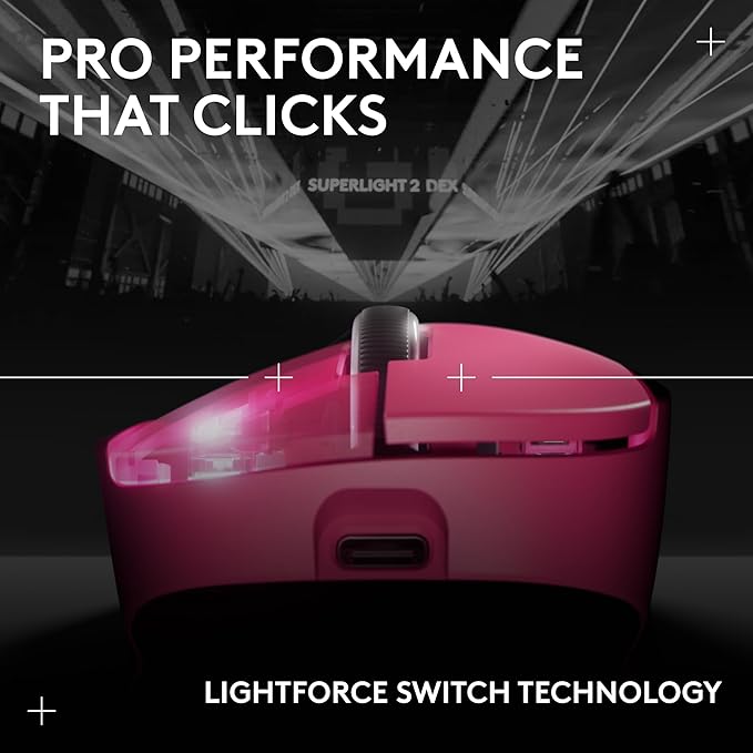 Logitech G PRO X Superlight 2 Wireless Gaming Mouse, 60g Pro-Grade with 5 Programmable Buttons, 44k DPI Sensor, 8kHz Report Rate, USB-C Charging for PC/Mac - Magenta