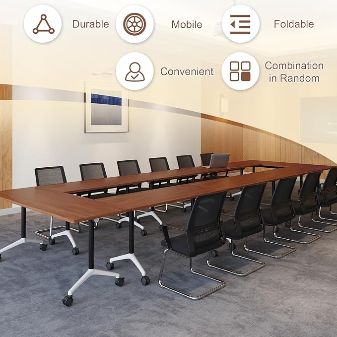 Folding Conference Room Table, Modern Conference Tables with Wheels, Large Rectangular Mobile Training Tables for Office Classroom, Foldable Modular Boardroom Seminar Table (2pack L63in)