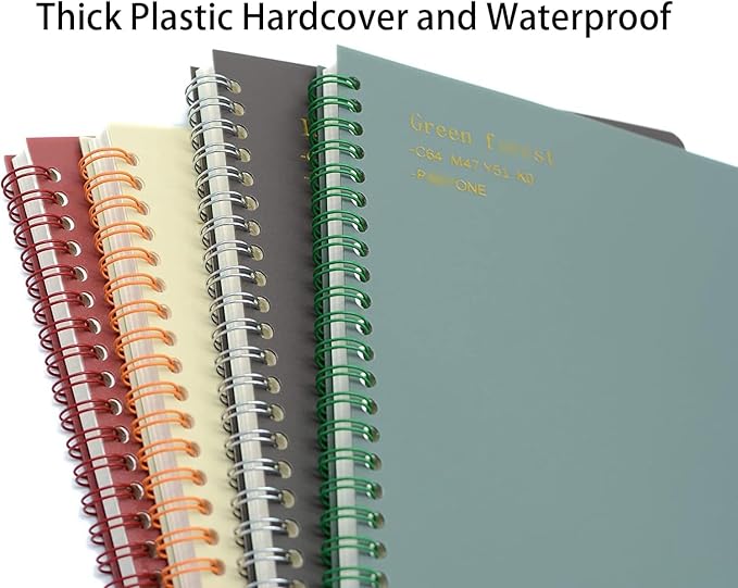 Yansanido Spiral Notebook, 4 Pcs 8.3 Inch x 5.9 Inch A5 Thick Plastic Hardcover 8mm Ruled 4 Color 80 Sheets -160 Pages Journals for Study and Notes (style 10-Wine Red,Brown,Green,ivory, A5)