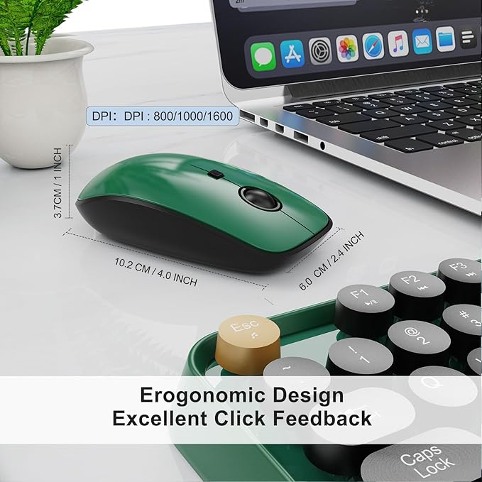 FD Wireless Keyboard and Mouse | Cute Colorful Keyboard and Mouse with 2.4GHz Cordless Retro Typewriter Keyboard | Auto-Sleep | USB Receiver for Windows PC/Laptop - Green Colorful