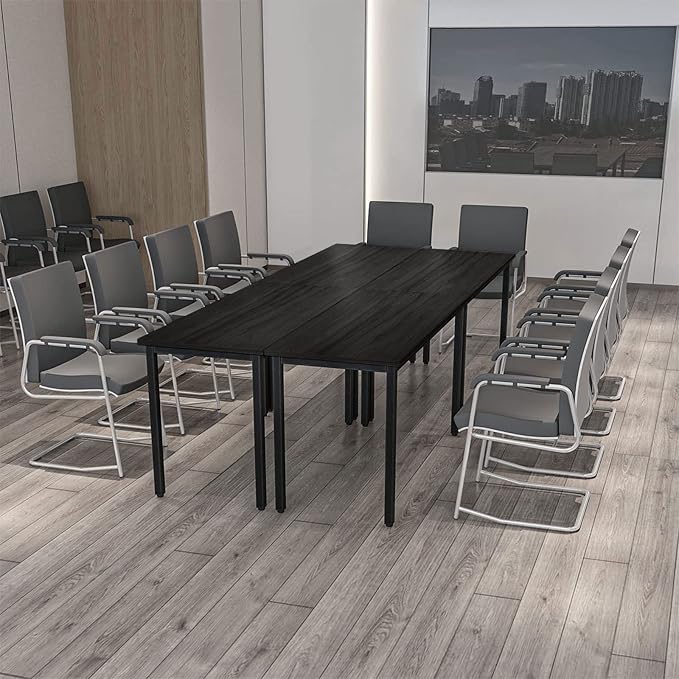 Bonzy Home Conference Tables 8ft Office Computer Desk for Meeting Room Study Writing Printer Podcast Table Save Space Design for 10 People Modern Black 4PCS (94.4"x47.2"x29.5", Black)