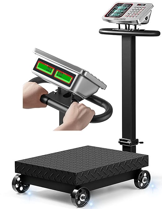 Large Platform Scale with Wheel 660 LB Floor Weight Computing Postal Scale Digital Perfect Industrial Platform Scale Foldable for Postal Luggage Shipping Mailing Weighing