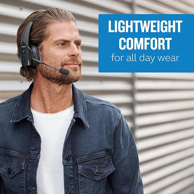 BlueParrott B350-XT Mono Bluetooth Wireless Headphones 96% Noise Canceling Over Head Trucker Headset with Mic, Adjustable Lightweight Headband, IP54-Rated Protection, 24 hrs. Talk Time, Black