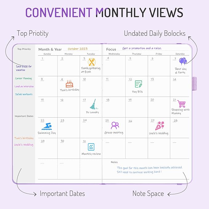 Undated Weekly Planner for 2025, Forvencer Simplified Weekly & Monthly Calendar Planner, Cute Daily Organizer Notebook, Agenda Journal to Track Goals & Tasks, Start Anytime, A5 Size, Black